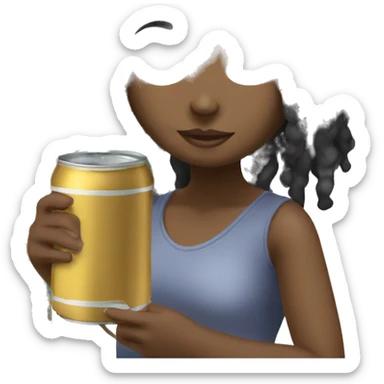 black haired girl with long locs drinking out of a can sticker