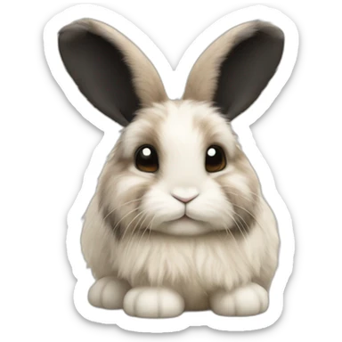 Fuzzy lop bunny with beige and black patches on the ears and back. sticker