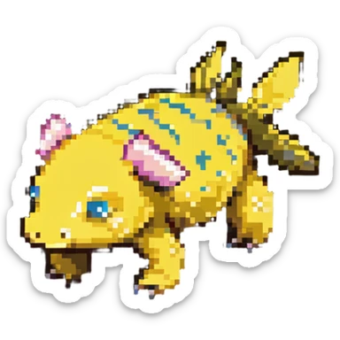 yellow Minecraft axolotl, authentic blocky style and proportions, pixel art sticker