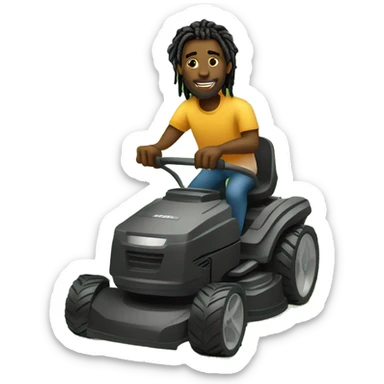 Black man with dreads in ponytail is mowing  lawn it a push lawn mower sticker