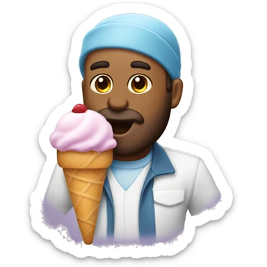 un hombre calvo con barba sujetando un helado sticker