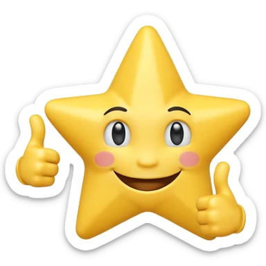 3D a smiling happy star with both hands doing thumbs up  sticker