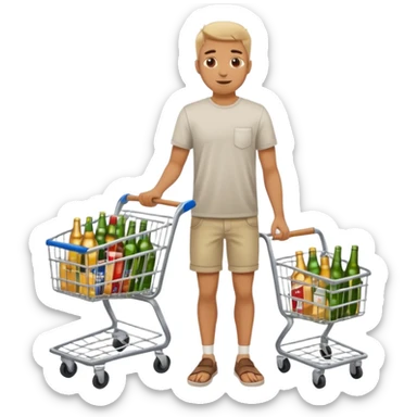 man with a shopping cart full of beers and wines full body sticker