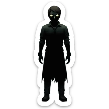 An icon featuring a dark, eerie atmosphere with a spooky environment, inspired by horror games like Resident Evil. The design includes ominous lighting, creepy shadows, and a silhouette of a character in distress. Transparent background enhances the chilling vibe of the scene. sticker