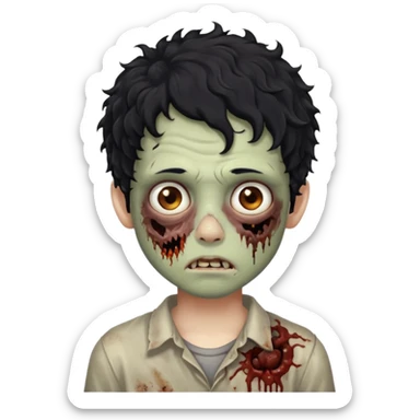 menino com cabelo cacheado e olhos marrons, com aparencia de zumbi sticker