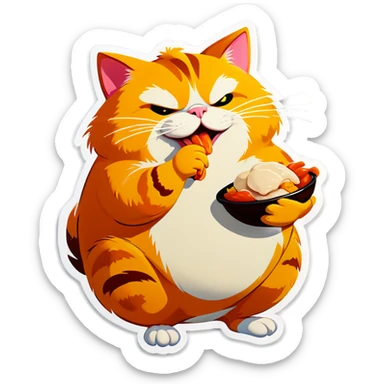 fat cat eating chicken sticker