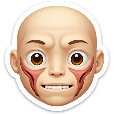 cute face with outer layer of skin removed showing detailed muscle textures and tissue, friendly and non-scary sticker