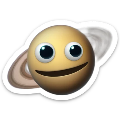 planet Saturn with a cartoon grinning face with big stupid eyes sticker