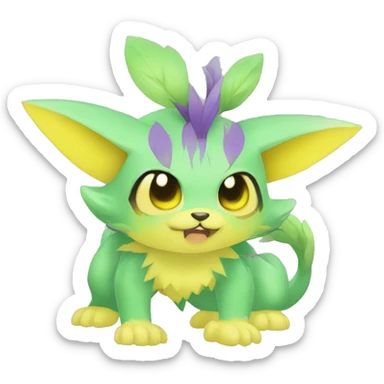 Cute cool green yellow purple animal hybrid Fakemon full body sticker
