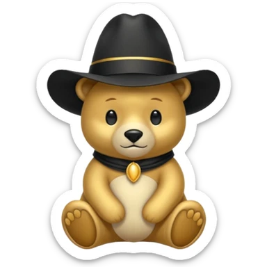 Oso dorado con un sombrero elegante    negro y  en   su cuello un moño negro 🎩 sticker