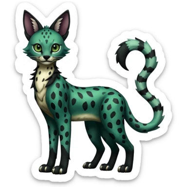 Epic complex detailed dark dusky gloomy deep gothic dark-deep-green, black, realistic Fakémon-Sprigatito-Floragato-Meowscarada-Trico-Sergal-Serval-Vernid-creature (full body) sticker