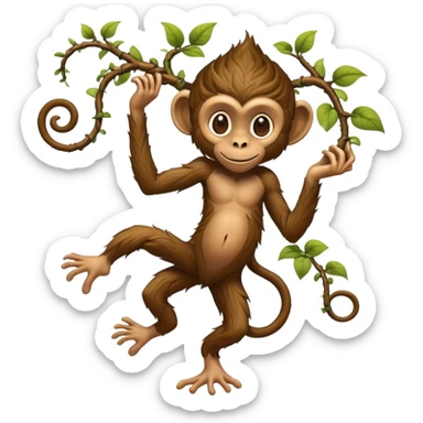 A fantasy creature with bare human feet, twisted vine-like root legs extending upward, and a cheeky monkey face at the top sticker
