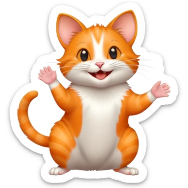 Joyful cat being greeted by a mouse friend with a wave sticker