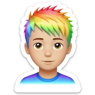 Boy with rainbow streaks — short spiky hair glowing under light. sticker