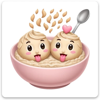 two bowls of oatmeal with tongues on the bowl that are kissing  sticker