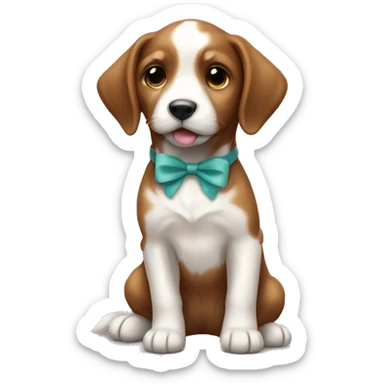 Brown and white puppy with bow sticker