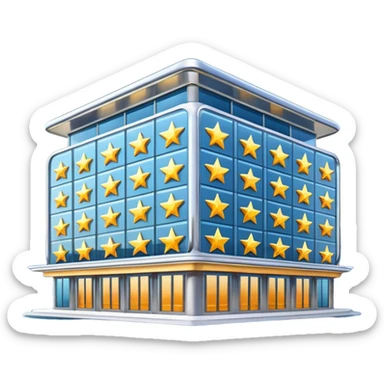 fancy hotel with five stars displayed above the roof sticker
