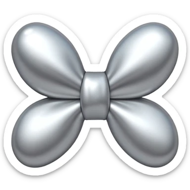 A cute bow emoji made of polished silver chrome, smooth rounded loops, glossy metallic surface, soft mirror reflections, subtle highlights, minimal and adorable proportions, iOS emoji style, centered composition, clean white background, soft studio lighting, no text, no outline, ultra high quality sticker