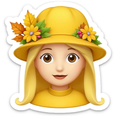 hat with autumn leaves and flowers, 3d emogis sticker