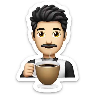 Men Barista white with black hair with a cup of coffee,  sticker