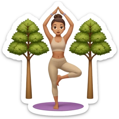 Mixed-race woman with caramel skin, slim thick figure, wearing a beige sports bra and leggings, doing a yoga tree pose sticker