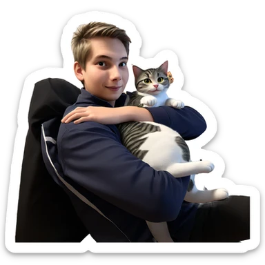 boy with cat and heart sticker