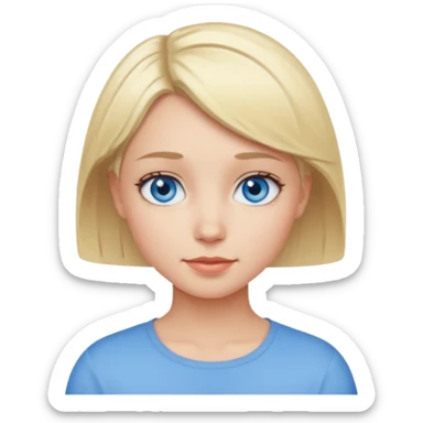 A girl with blue eyes and short blonde hair. She is smiling. sticker