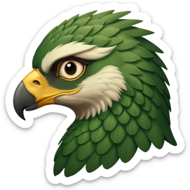 close up looking at the side profile of the face of a green hawk that is looking away from the camera sticker