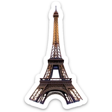 Cinematic Realistic Eiffel Tower Landmark Emoji, featuring the iron lattice structure illuminated against a twilight Parisian sky sticker