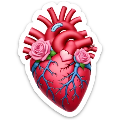 anatomical heart with pink flowers sticker