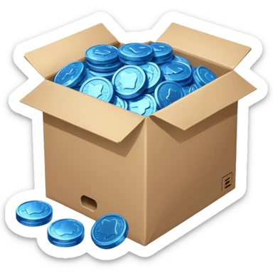blue coins credit in a package sticker