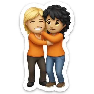couple hug with warm smiles. The Girl have black hair und the man blond/orange hair sticker