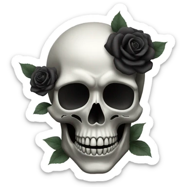 Skull with black roses surrounding it sticker