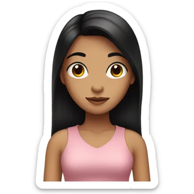 A girl with black hair shows a heart sticker