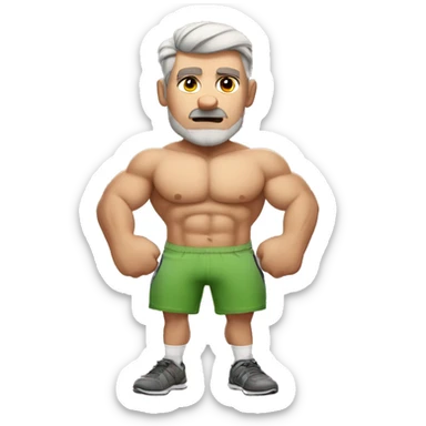 An (emoji) of an Australian dad working out, showcasing a muscular build and determined facial expression, emphasizing the "dad" aspect with classic Aussie style shorts and a tank top. sticker