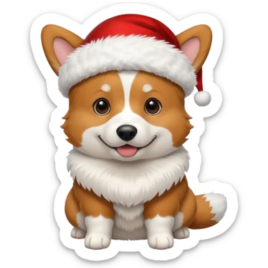 tricolor corgi with santa hat on sticker
