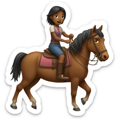 Girl who is riding on a Horse with a wood Stick  sticker