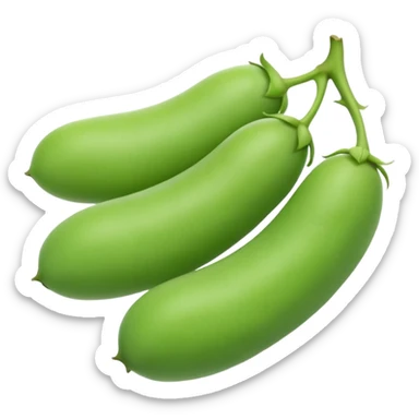 fresh fava beans, two or three, bright green, out of pod, soft curved, smooth matte, plump, tender, size and contour variation, optional open pod, no bowl, plate, cooking elements, or faces, clean 3D, soft shadows, transparent background, emoji scale sticker