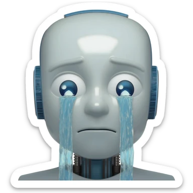 robot crying with streams of water coming out of his eyes sticker