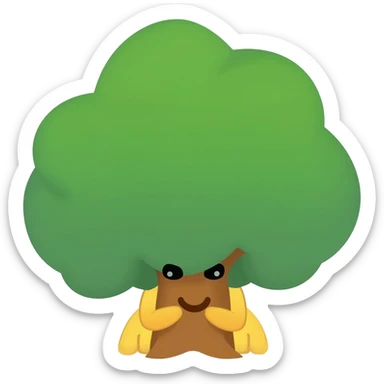 Yellow emoji face with Innocent eyes behind a big tree and poking head out can only see eyes and forehead sticker