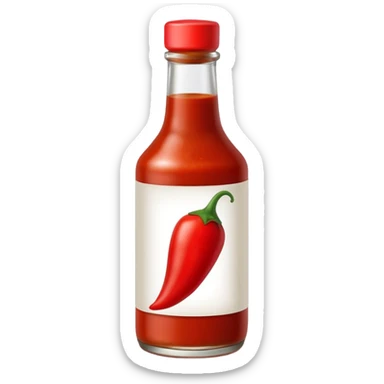 glass bottle of red hot sauce with small chili icon on label sticker