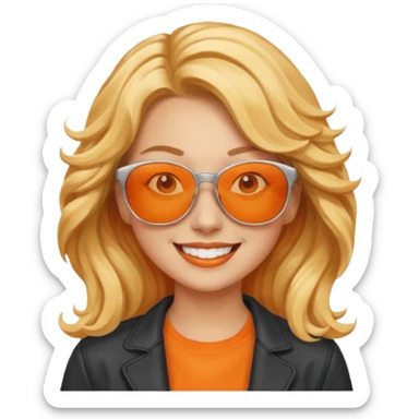 Woman, orange skin, light blonde hair, wavy hair, sunglasses, sticker