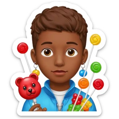 boy with a lot of accessories and earrings made out of candy sticker