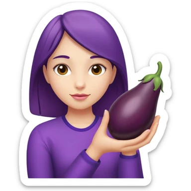 girl holding brinjal sticker