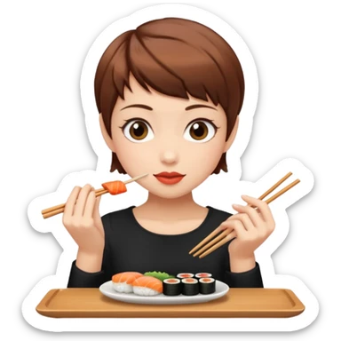 Girl pixiecut Hair Brown eating sushi  sticker