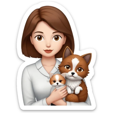 Brown hair woman with her bichon fries, black cat and fox tabby sticker