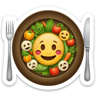 dirty plate after eating, food scraps and vegetable leftovers, no face, emoji style sticker