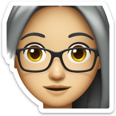 asian girl long black hair with glasses just face sticker