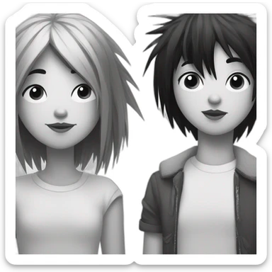 a dog and a dark-haired girl with spiky hair looking at each other in style of ((sarah andersen)), black and white sticker