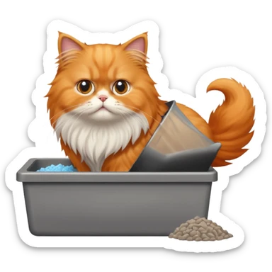Orange Persian cat pooping in a litter box sticker